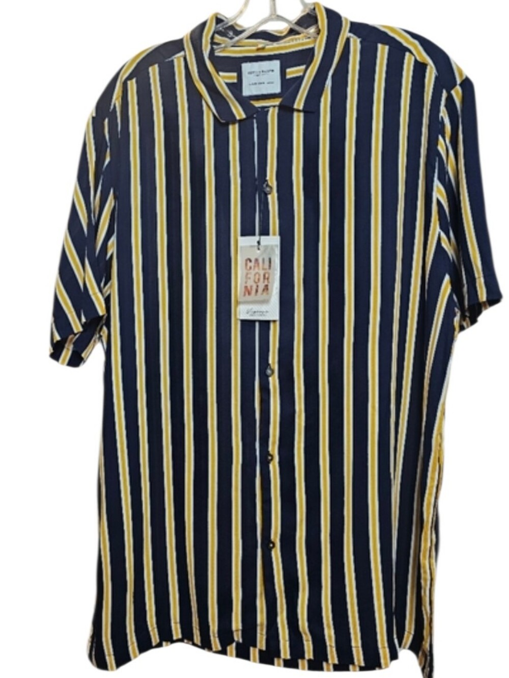 Denim & Flower XL Men's‎ Blue White and Gold Striped Button Down Shirt NWT